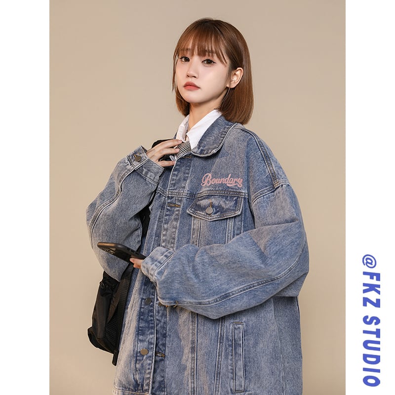 [CHAOMEICHEN Series] ★Jacket★ 2color outer denim jacket unisex men's jeans alphabet fashion