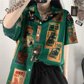 Load image into Gallery viewer, [CHAOHUO Series] ★Shirt★ Tops, Text Pattern, Unisex, Print, Men's, Women's, ML, XL, Green
