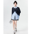 Load image into Gallery viewer, [WEIWU Series]★Tops★ Faux layered POLO neck color scheme fashion loose blue blue
