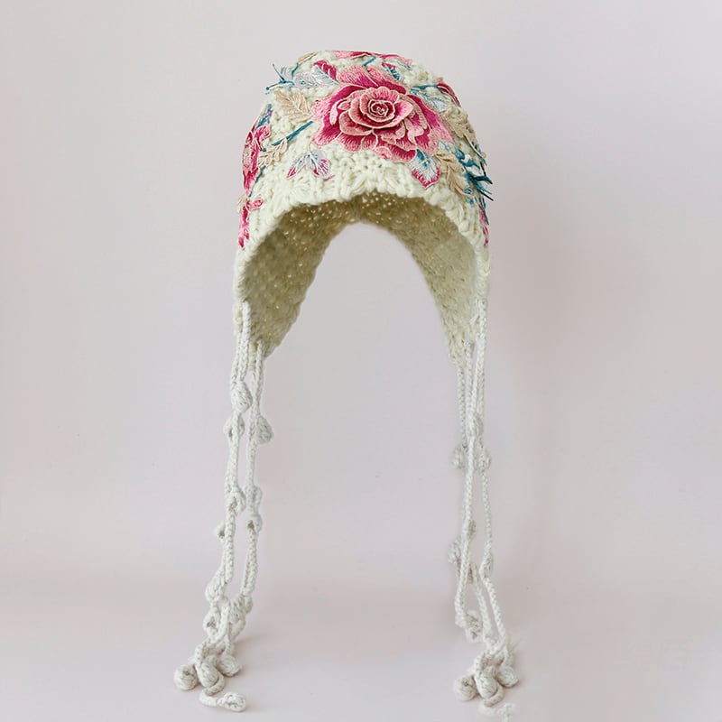 [Fish series] ★Hat★ Cap Embroidery Knitting Ladies Retro Elegant Fringe Unique Floral Pattern