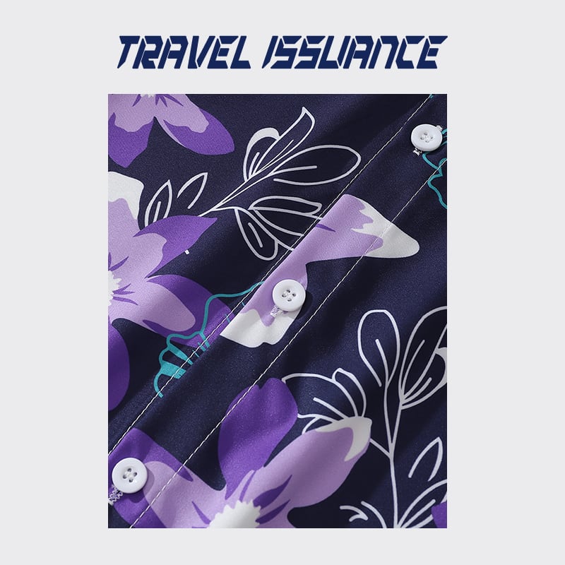 【TRAVEL ISSUANCEシリーズ】★レトロ シャツ★ 油絵風シャツ 花柄 ストリート 原宿風 男女兼用 メンズ 紫 ゆったり