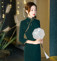 Load image into Gallery viewer, [Embroidery Series]★Cheongsam dress★ Dress, large size, long length, green, slimming, improving temperament
