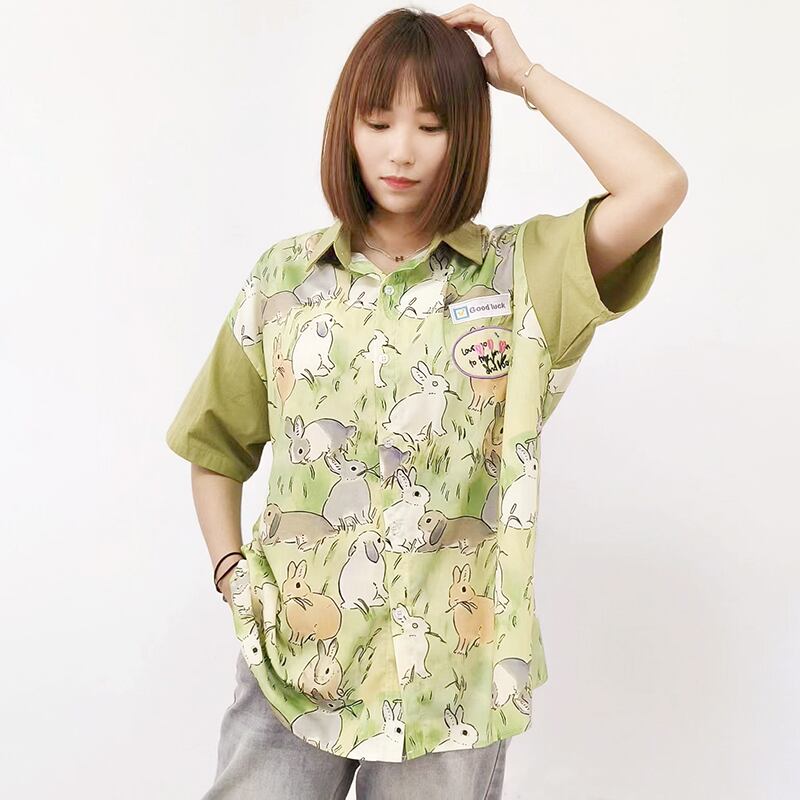 [BIBULU STUDIO Series] ★Short sleeve shirt★ Rabbit tops Unisex Men's summer clothes Green Green