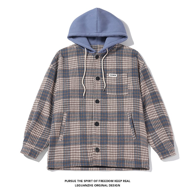 [BIGEMAN Series]★Jacket★ Outerwear 2color Unisex Men's Large Size Hooded Plaid Pattern