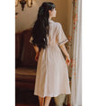 Load image into Gallery viewer, [Shukunsho series]★China style dress★2color embroidery long length short sleeve summer cute easy to match beige green
