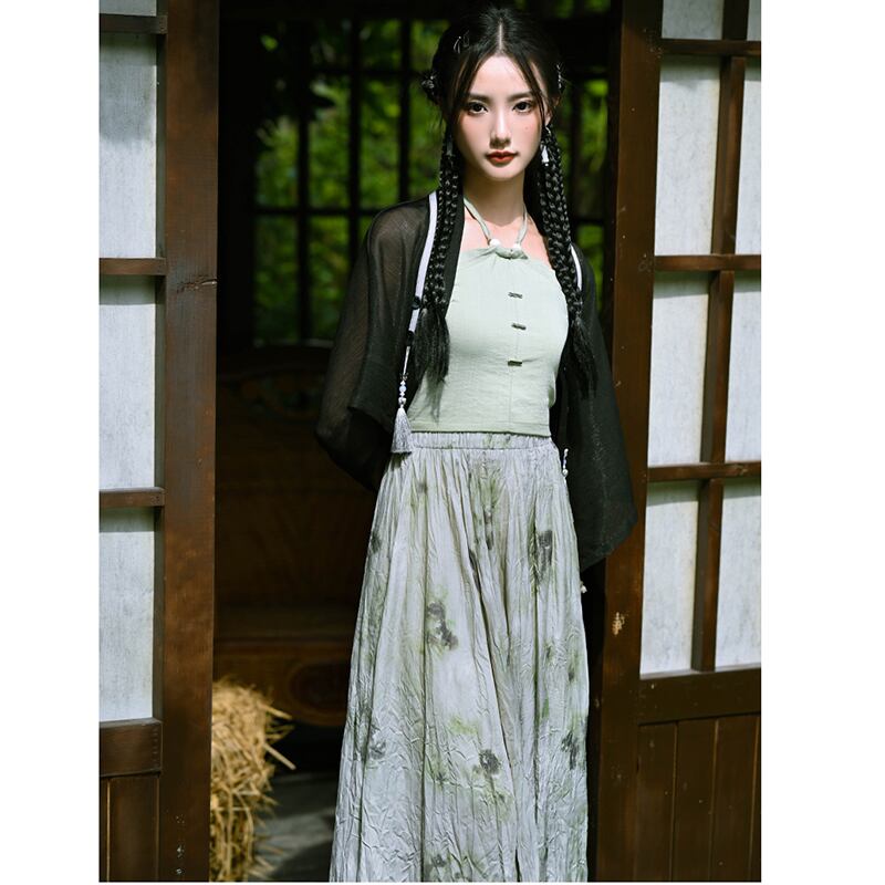 [Kokaisha --- Frost Series] ★Chinese style skirt★ Bottoms Ink pattern High waist Easy to match Chinese clothes