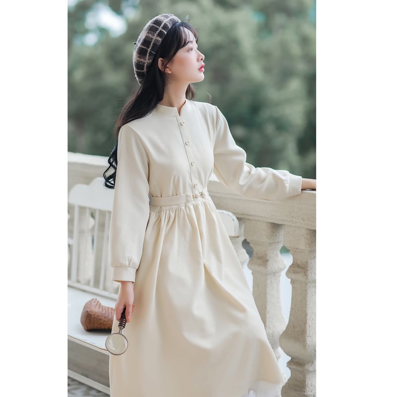 [Han Xuanwei Series]★China style dress★Stand neck literary style Spring clothes Autumn clothes Plain Cute S M L XL