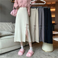 Load image into Gallery viewer, [Italy series]★China style skirt★ 4color knit skirt bottoms slit slimming beige black gray light brown
