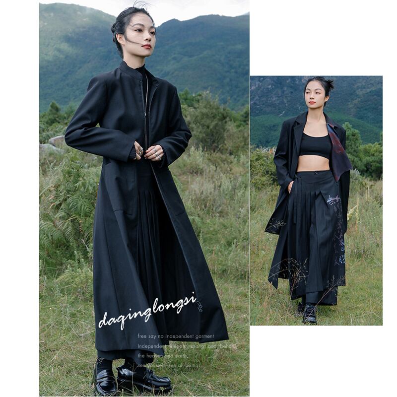 [Da Qinglong Shu Series]★China style trousers★ Gaucho pants Improved Chinese clothing Black Black Casual Cute Letter pattern