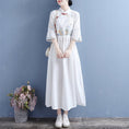 Load image into Gallery viewer, [Qing Series]★Chinese style dress★ 4 colors embroidery cotton linen white yellow blue pink literary style
