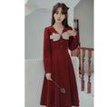 Load image into Gallery viewer, [Shoujo Series] ★One Piece★ 2color Literary Style Easy to Match Ribbon Red Black V-Neck
