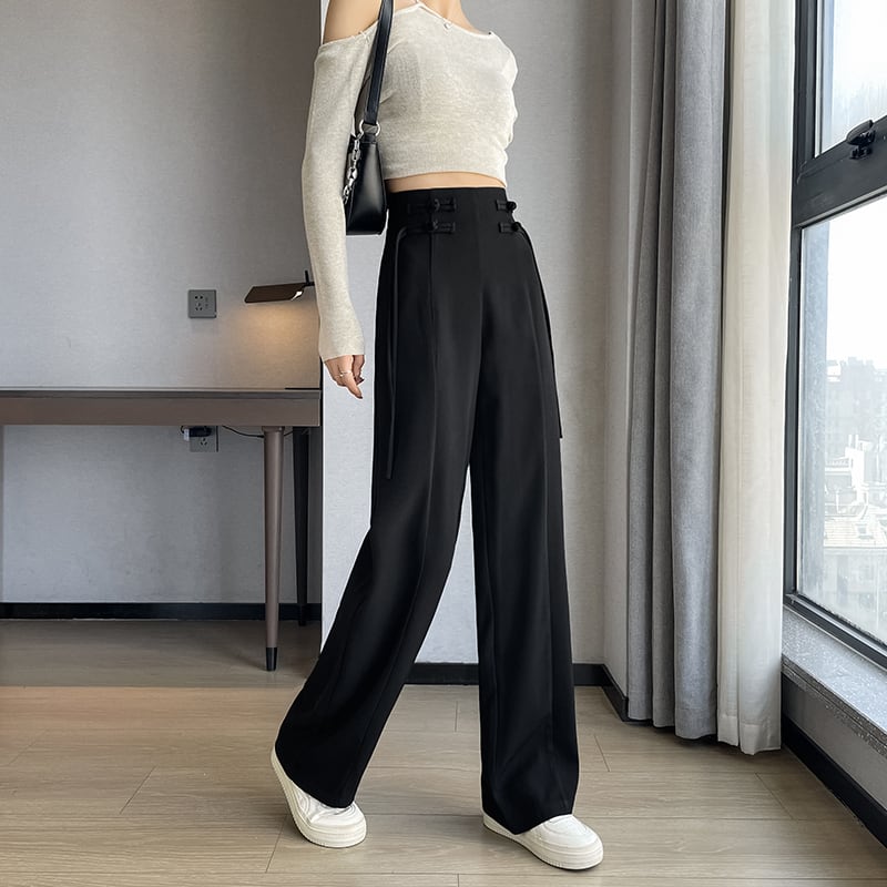 [Lou series]★China style pants★Bottoms Casual pants Chinese button black Black