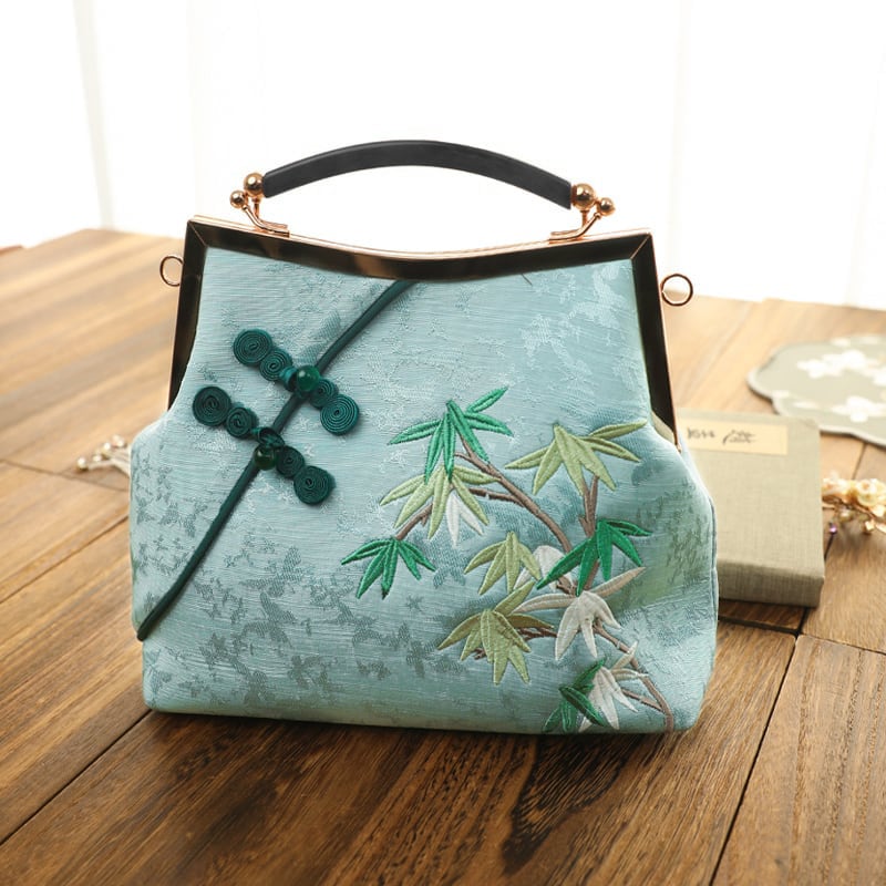 [Daughter Fish Series]★China style bag★ 2color Blue or green embroidery Chinese button Old-fashioned Easy to match Blue Green