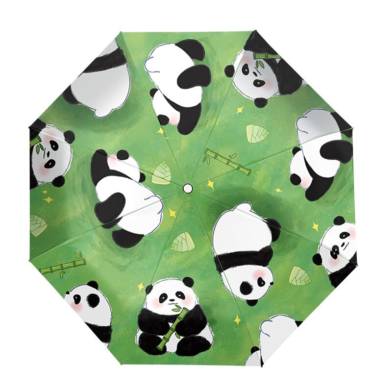 [QIANYU Series] ★Umbrella★ Rain &amp; Sunny Dual Use Manual Panda Rainy Season Rainproof Soup Small Sun Protection UV Protection Green Green