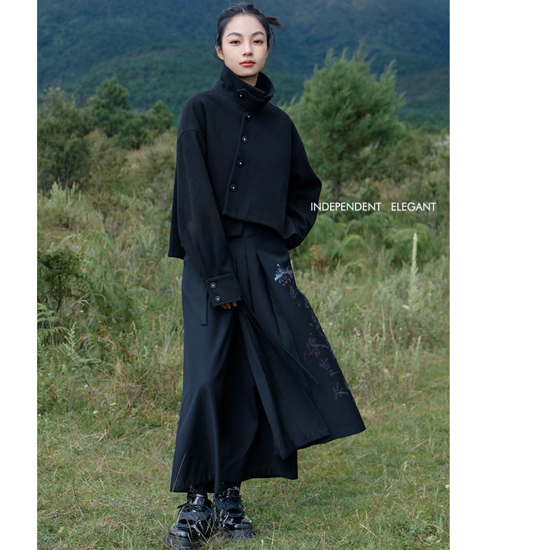 [Da Qinglong Shu Series]★China style trousers★ Gaucho pants Improved Chinese clothing Black Black Casual Cute Letter pattern