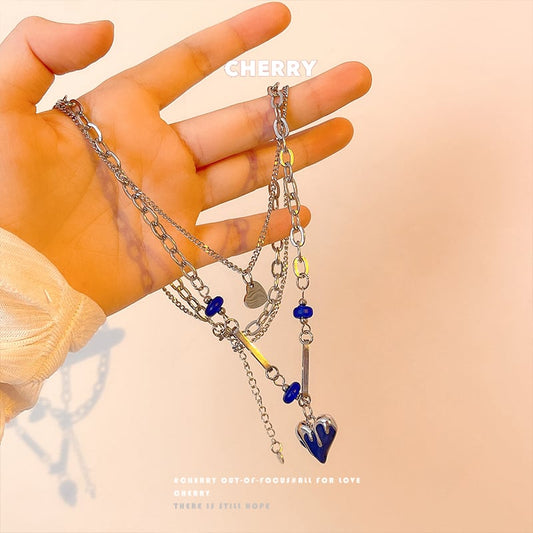 [Sakura Momo Series] ★Necklace★ Alloy 2color Blue or Black Unisex Hat Heart-shaped Alloy Easy to match Blue Black