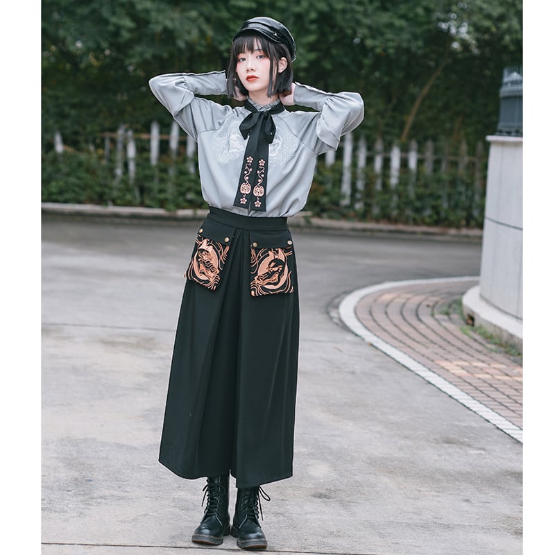 [Kogaisha---Monster Series] ★Chinese-style pants★ Gaucho pants, bottoms, easy to match, slimming, black, ML XL