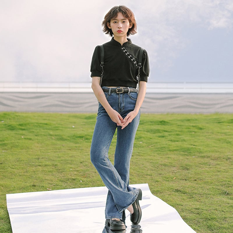 [Yangji Great Dream Series] ★Chinese style T-shirt★ Tops, short sleeves, black, slimming, simple, Chinese clothes, summer clothes