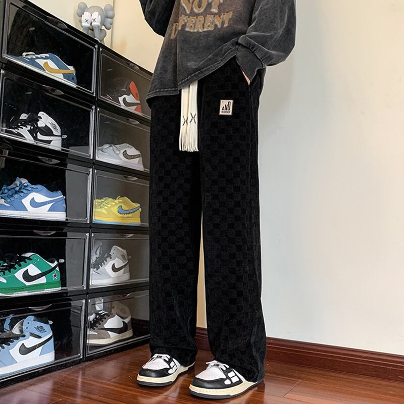 [KADISHOU Series] ★Casual Pants★ 3color Bottoms Trousers Men's Large Size Plaid Pattern Black White Green