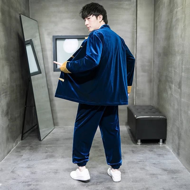 [AOGEHAO Series] ★China style setup★ 2 colors tops + pants velvet unisex men's black navy large size