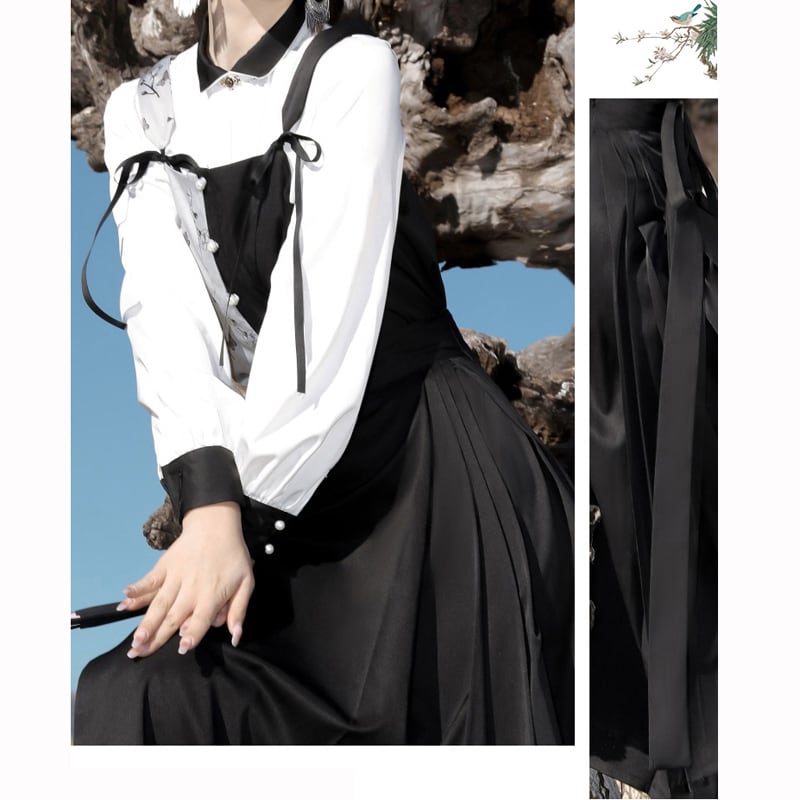 [Kaede bamboo --- Ink butterfly series] ★Chinese style setup★ 3-piece set Shirt + Vest + Maki skirt Chinese clothes