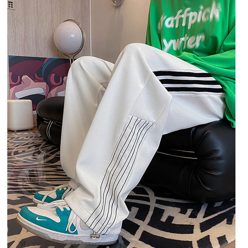 [KADISHOU Series] ★Casual Pants★ 2color Bottoms Vertical Striped Striped Pattern Unisex Men's Black White