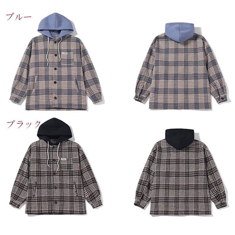 [BIGEMAN Series]★Jacket★ Outerwear 2color Unisex Men's Large Size Hooded Plaid Pattern