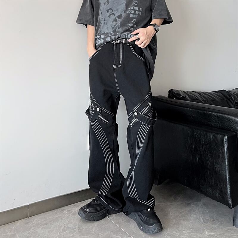 [G33 Series]★Pants★ 2color Denim Pants Bottoms Unisex Men's Large Size Black Brown Stylish