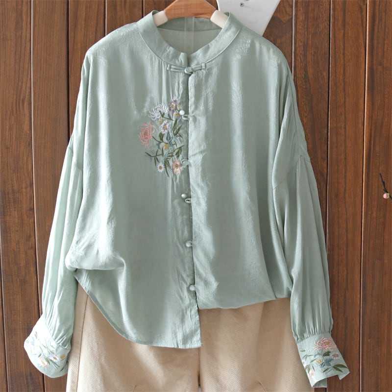 [Qing Series]★China style tops★ 4color shirt, summer clothes, spring clothes, embroidery, long sleeve shirt, improves temperament, cute