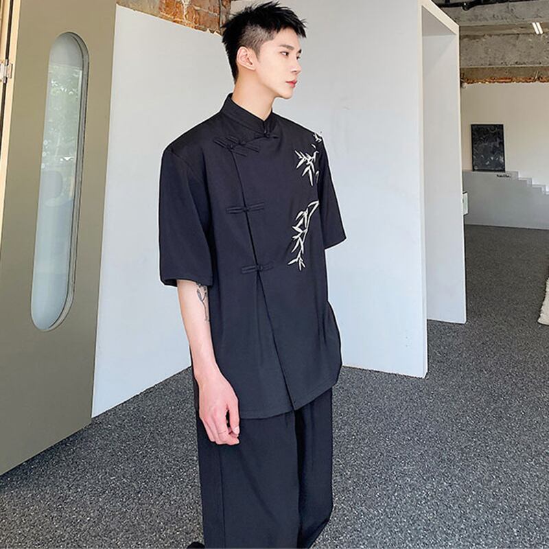 [Illustrated Series] ★China Style Shirt★ Bamboo Tops Fashion Unisex Men's Black Chinese Clothes