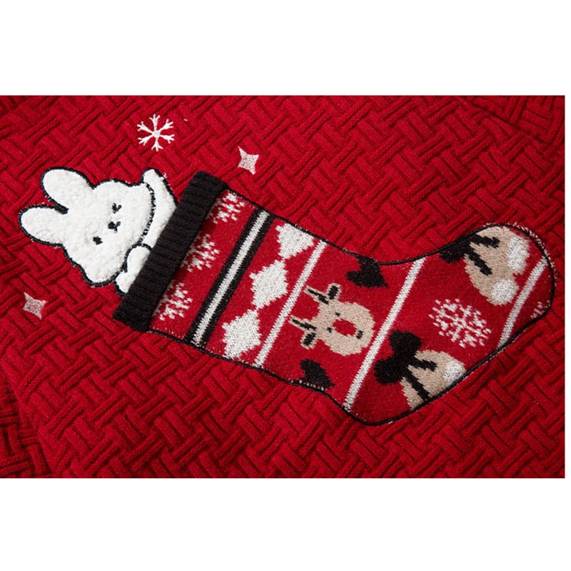 [KKYESIOU Series]★Sweater★ 3color Tops High Neck Christmas New Year Rabbit Unisex Men's Red Green Black