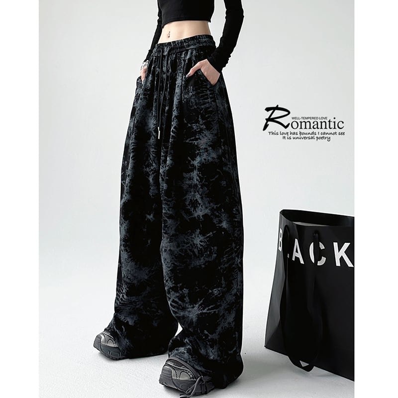 [Ki Shoko Series] ★Casual Pants★ 2color Floral Pattern Pants Bottoms Unisex Men's Black Coffee Color