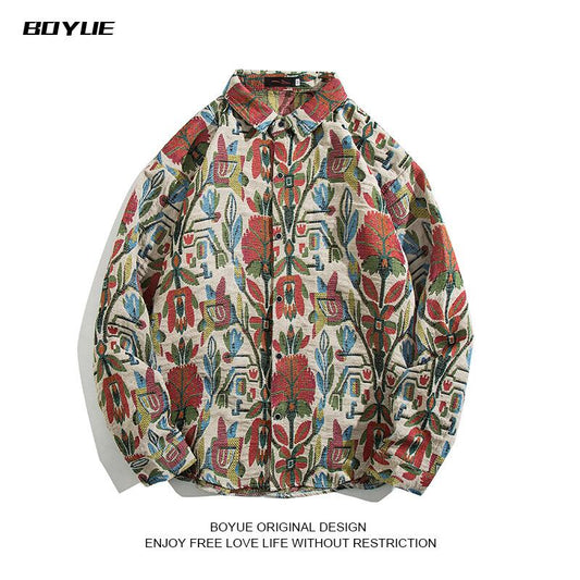 [BOYUE Leeds] ★Floral Pattern Shirt★ Long Sleeve Shirt Tops Unisex Men's Retro Asexual Unique ML XL 2XL 3XL