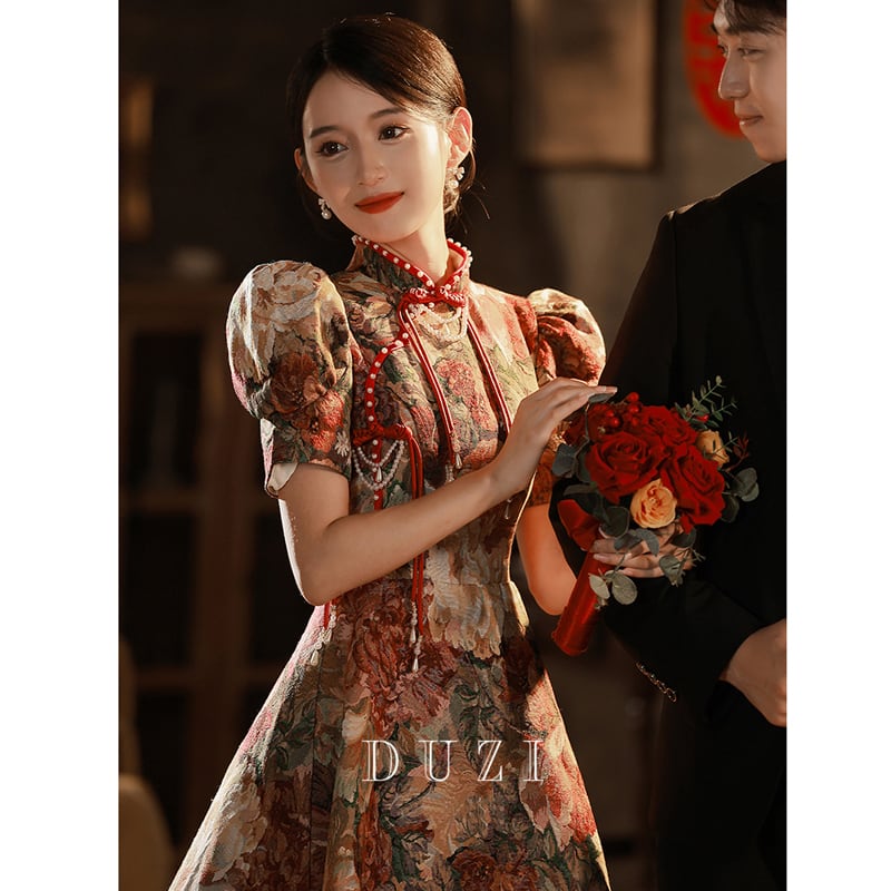 [DUZI Series]★Improved Chinese dress★ Chinese style dress, floral pattern, party dress, coming-of-age ceremony dress, photography