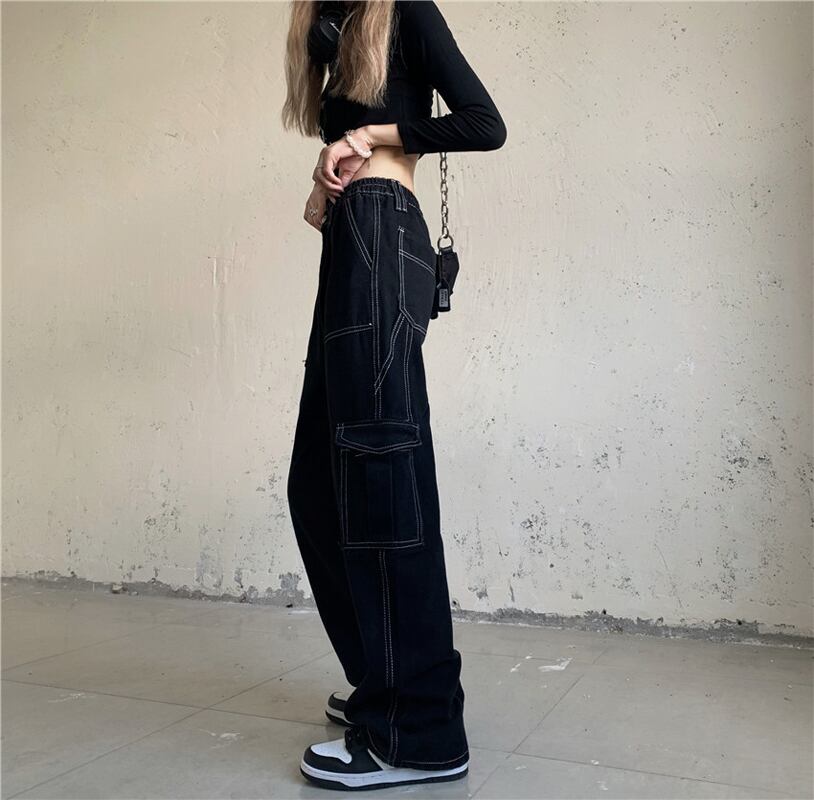 [Miyakoya Series]★Denim Pants★ Trousers Bottoms Black Black Women's Fashion Easy to Match