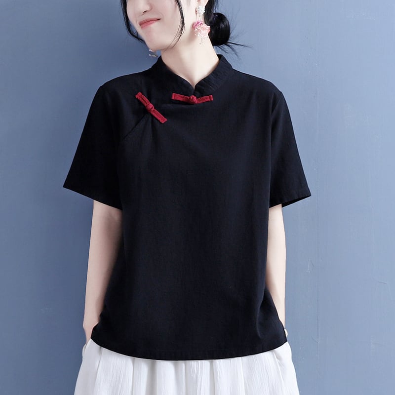 [Qing series]★Chinese style tops★ 3color color scheme Chinese clothes summer improved Tang clothes retro navy black white