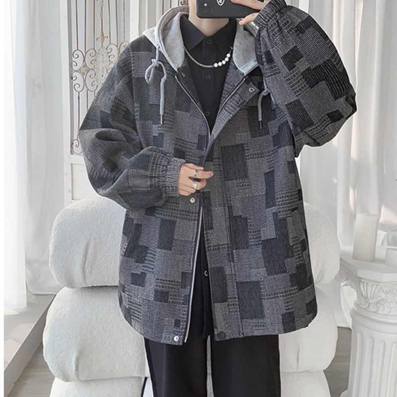 [HUICHUN Series] ★Jacket★ 2color outer plaid pattern unisex men's black blue large size