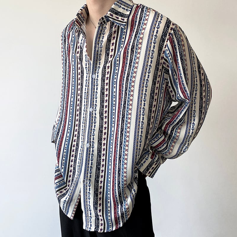 [Illustrated Series]★Shirt★ Tops Unisex Men's Design Print Vertical Stripes Striped Pattern Casual