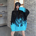 Load image into Gallery viewer, [Miyakoya Series] ★Sweater★ Tops Flame pattern knit tops Color scheme Unisex Men's Loose black blue
