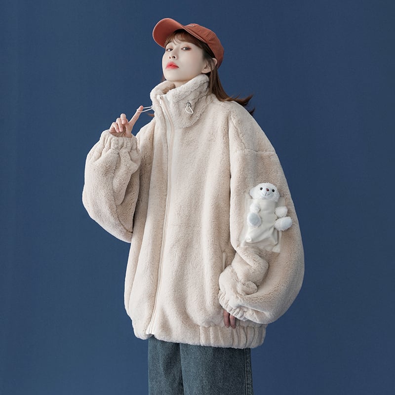 [Fujiiman Series] ★Winter Coat★ 2color Cute Unisex Men's Bear Bear Outerwear Blue Apricot SML XL 2XL