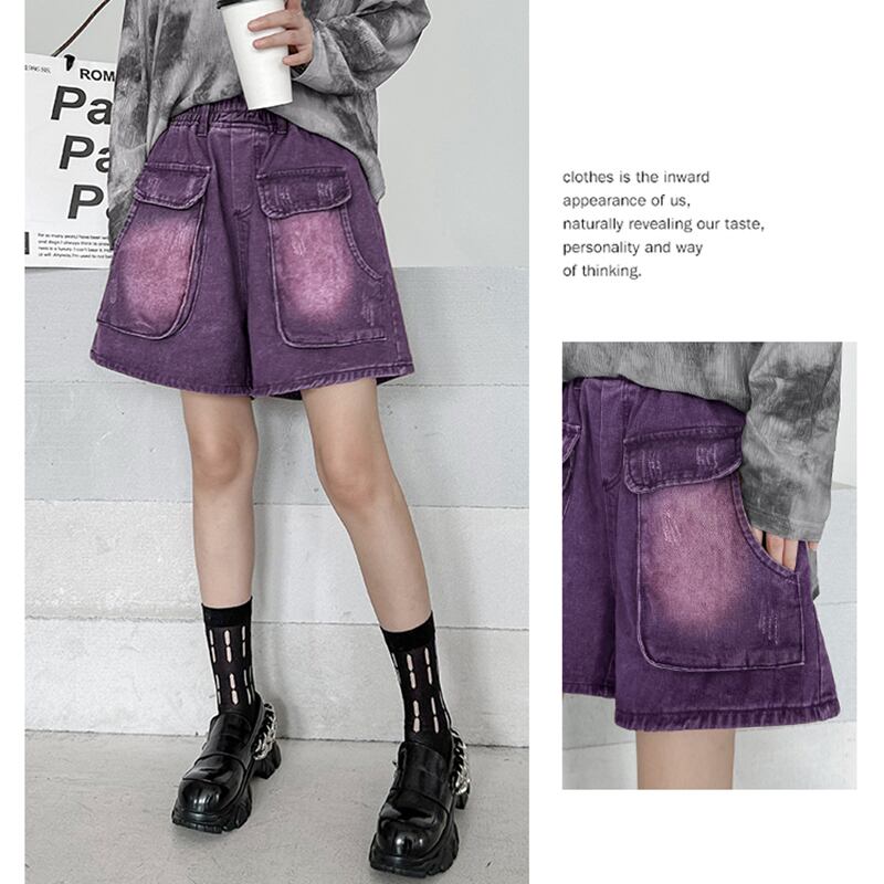 [YIDAO Series]★Shorts★ 3color Denim Pants Short Length Pants Trousers Brown Black Purple