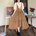 Load image into Gallery viewer, [Dong Xiaojie Series] ★Dress★ Large Size Faux Layered Ribbon Switching Short Sleeve Brown
