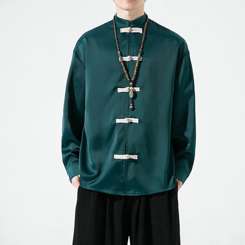 [Small trouble series]★China style shirt★3color tops unisex men's large size black green red satin