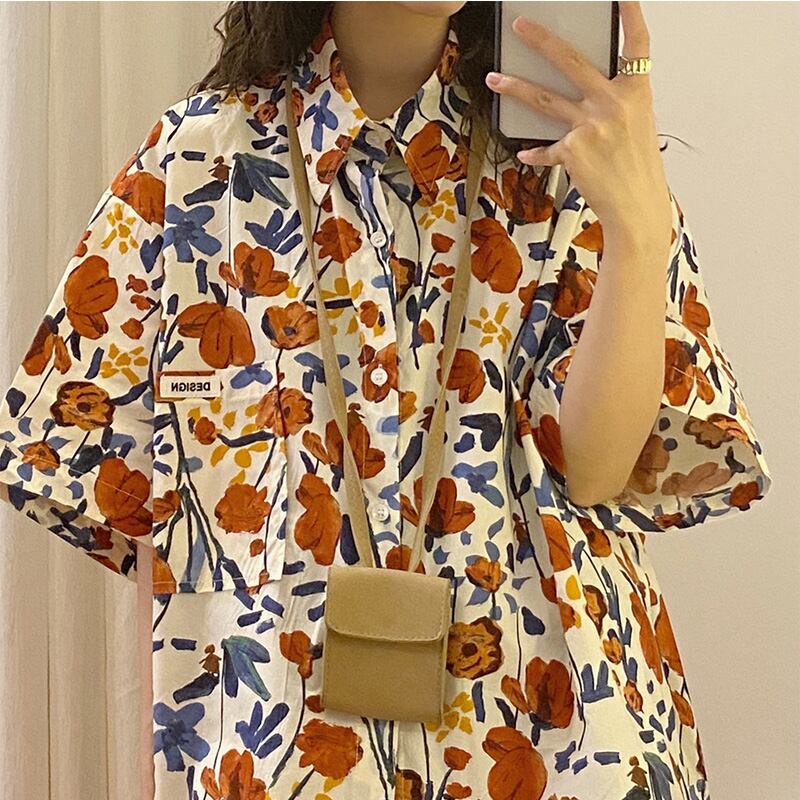 [UATONLINE Series]★Shirt★ Short sleeve or long sleeve floral pattern tops unisex men's summer clothes fashion easy to match