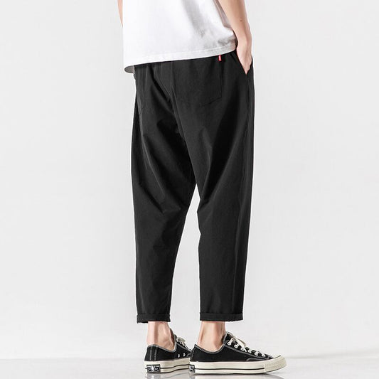 [BIGEMAN Series] ★Casual Pants★ 2color, 9/4 length bottoms, pants, unisex, men's, large size, black, gray, slimming fit