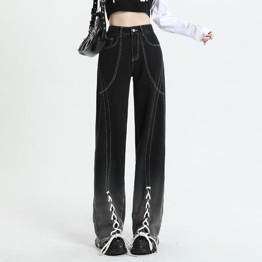 [Escape from Earth Series]★Denim Pants★ Pants Bottoms Slimming Ladies Stylish Black Black