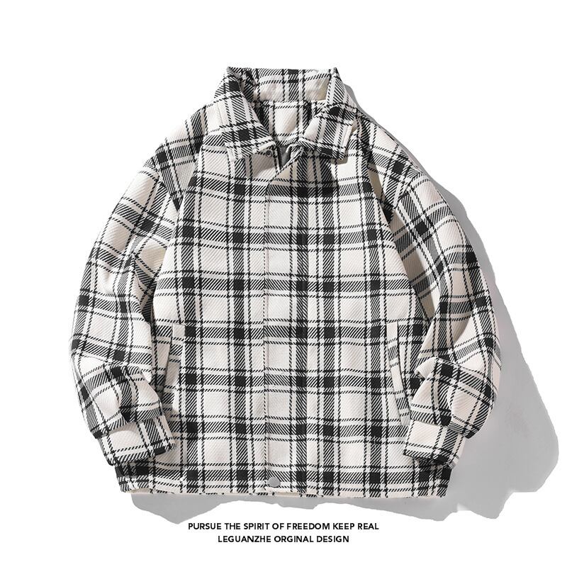 [BIGEMAN Series]★Jacket★ 2color outer plaid pattern unisex men's black white