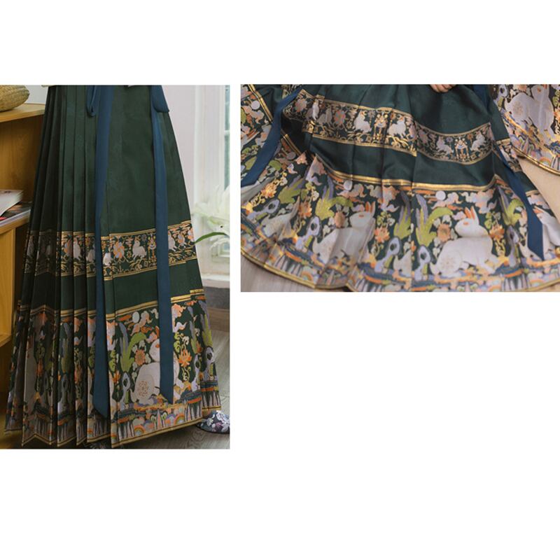 [Shimizu Kei Series] ★Long Skirt★ Limited Quantity Chinese Clothing Pleated Skirt Hanfu Wrap Skirt Rabbit Yoshigumo Black Green Blue