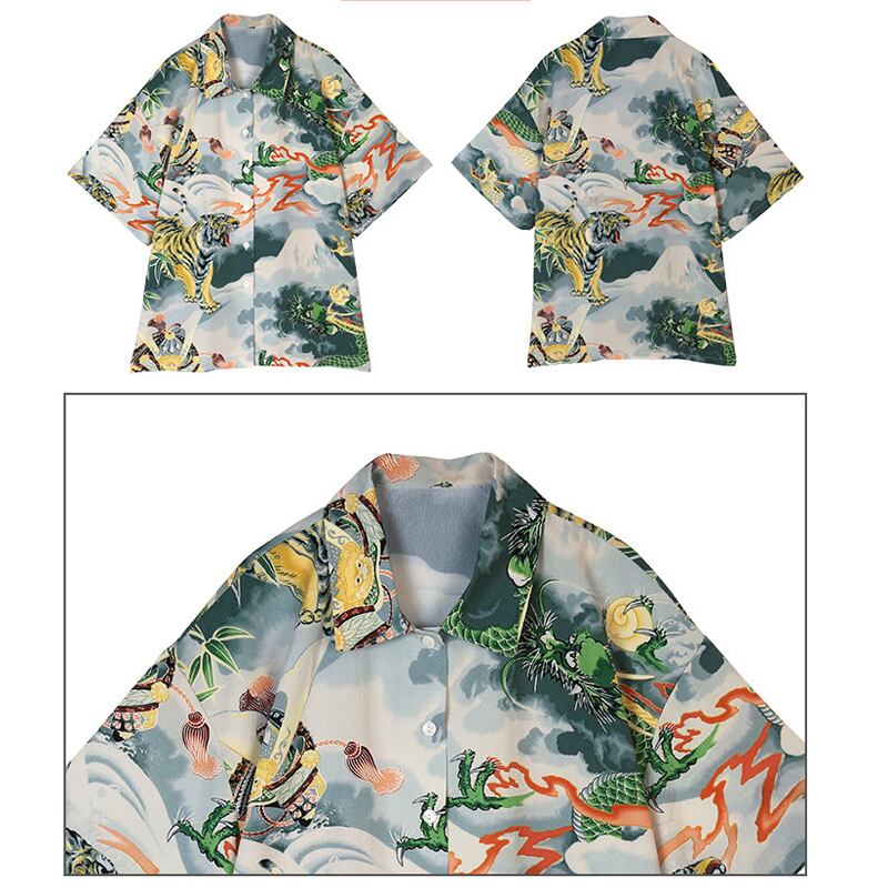 [Yang's Great Dream Series] ★China Style Shirt★ Tops Dragon Crest Dragon Pattern Dragon Print Short Sleeve Shirt Thin Summer Clothes Original