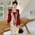 Load image into Gallery viewer, [JIGUJIGU series] ★China style dress★ Switching ribbon, large size, improves temperament, commuting, date, red, red, floral pattern
